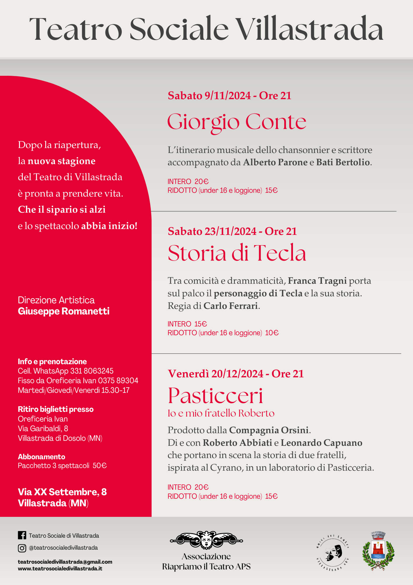 Eventi Teatro Villastrada stagione 2024-25 prima parte